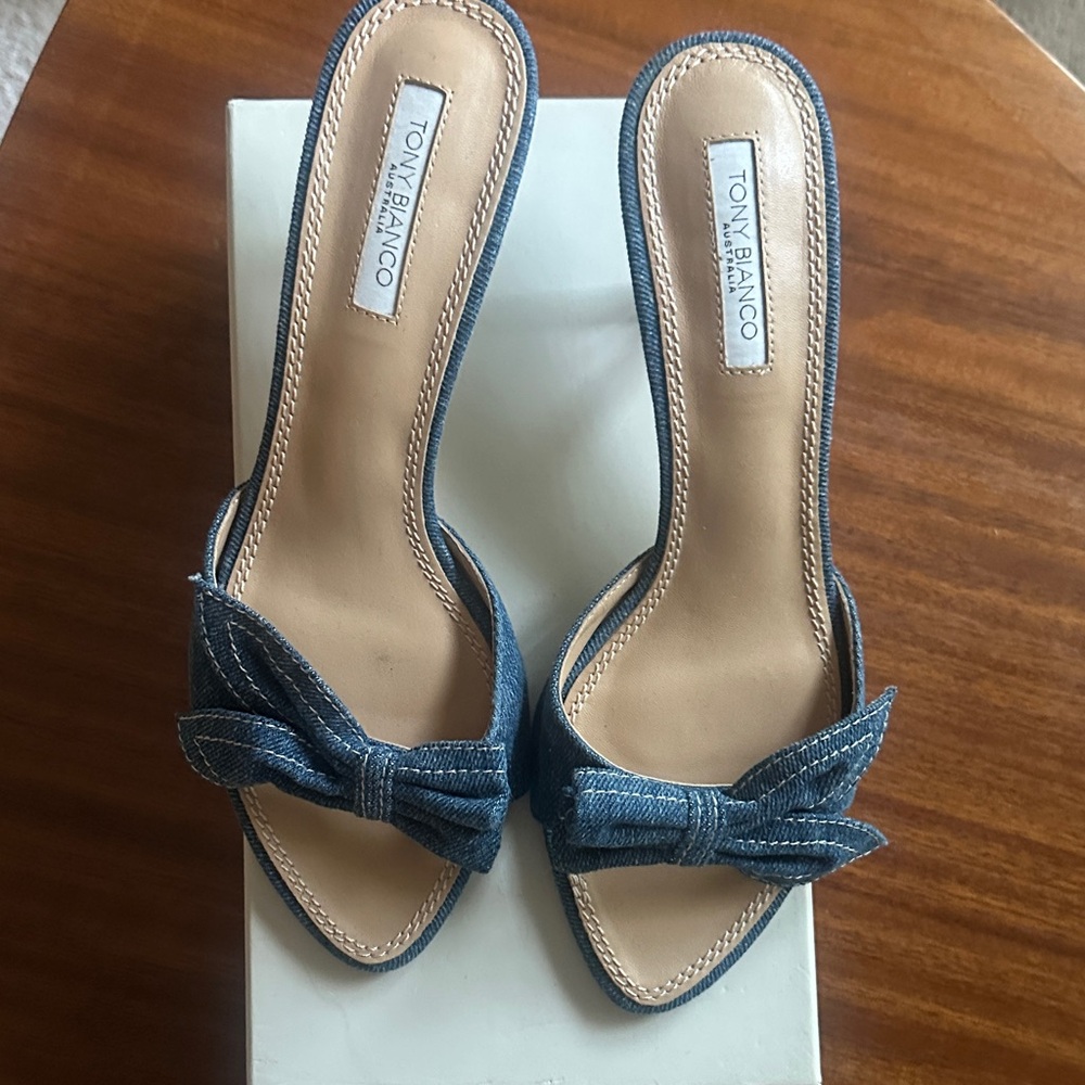 Tony Bianco Denim Blue Bow Mules